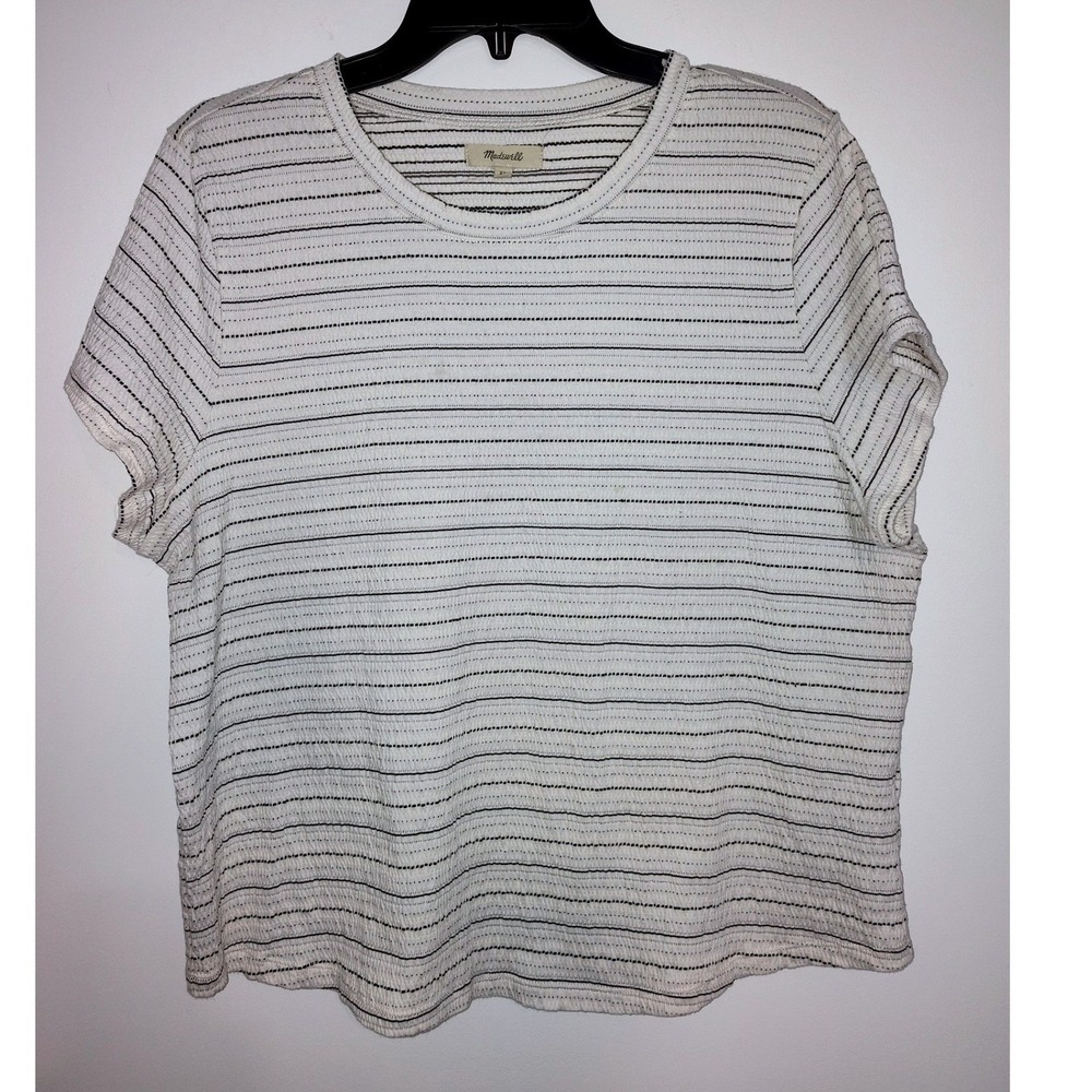 Madewell Womens XL White Black Striped Textured Short Sleeve T-Shirt‎